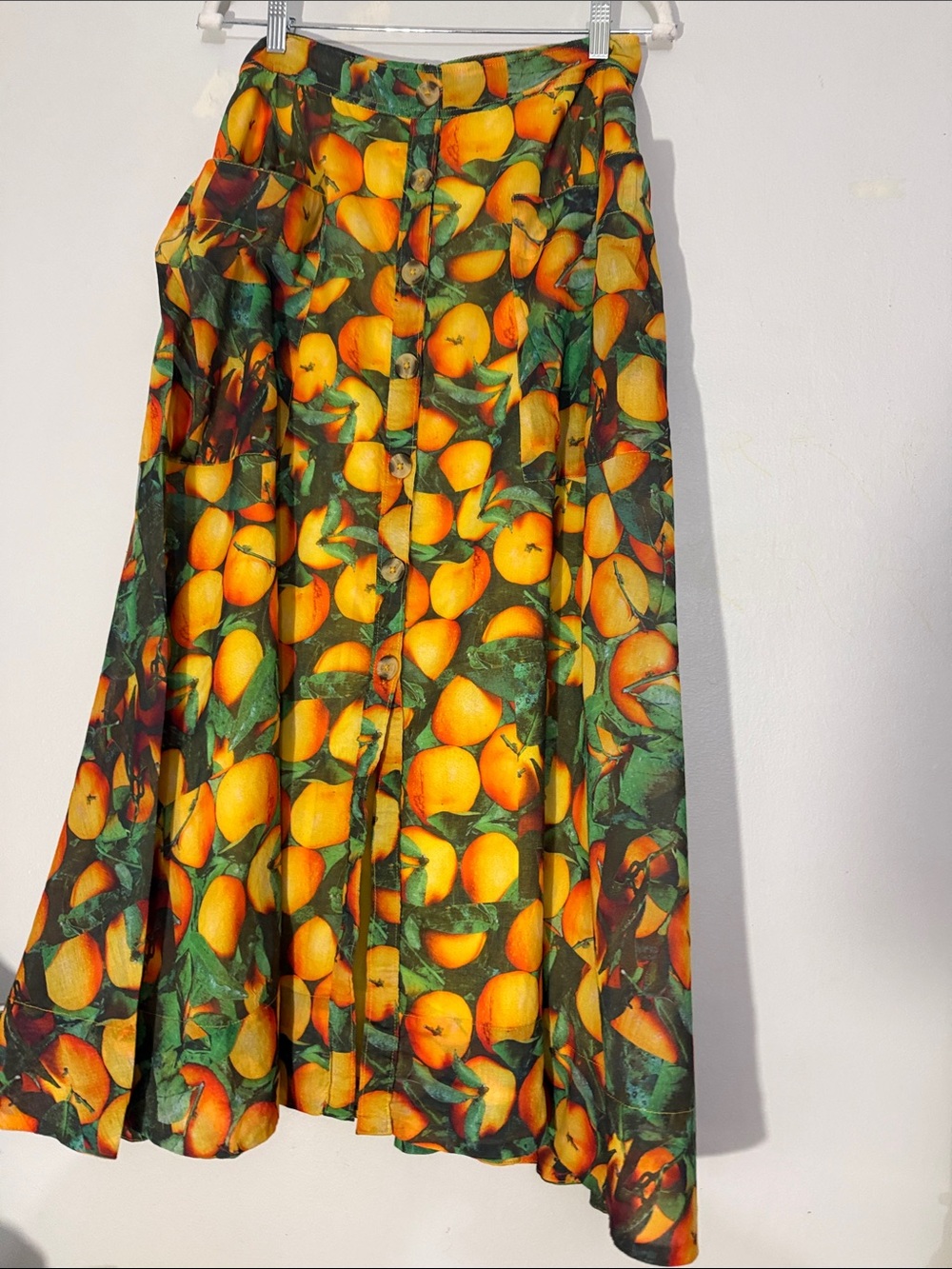Anthropologie Summer orchard Lemon Print Maxi Skirt - Green & Orange size 10 - Picture 4 of 8